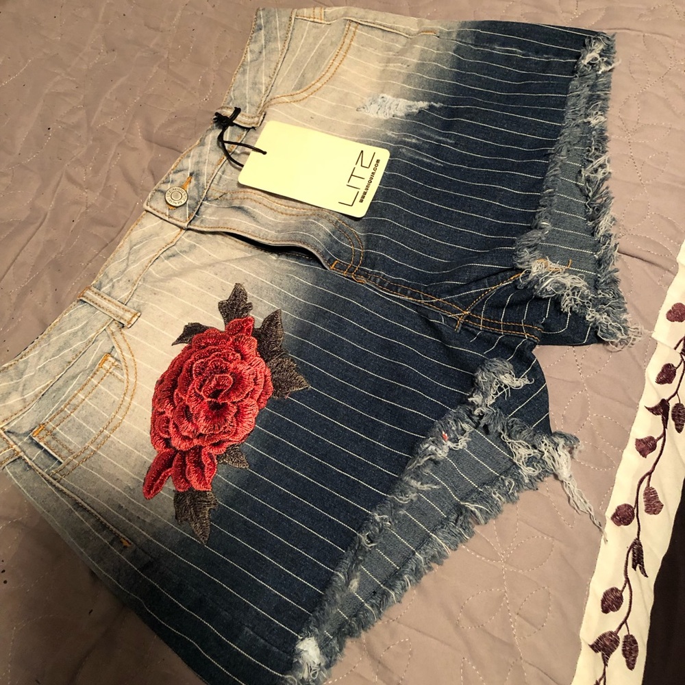NWT Denim Shorts w/ Embroidery